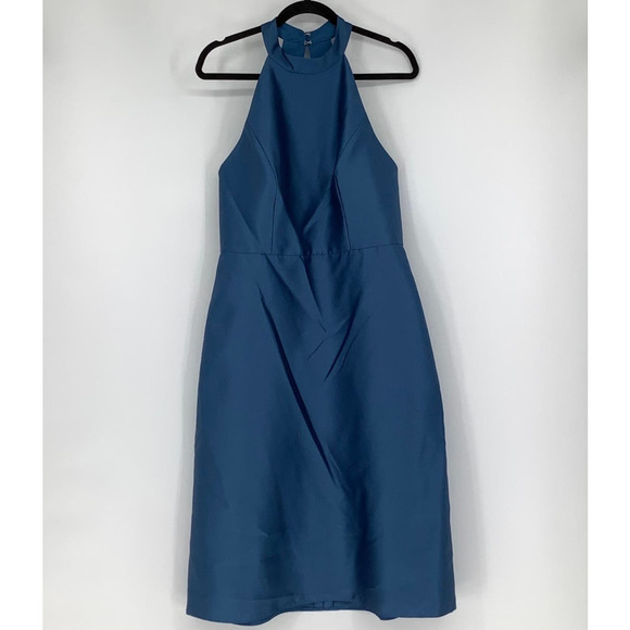 NEW! Alfred Sung Sz 14 High Neck Open Back Satin Cocktail Dress $200 msrp I21-16 - Picture 3 of 11